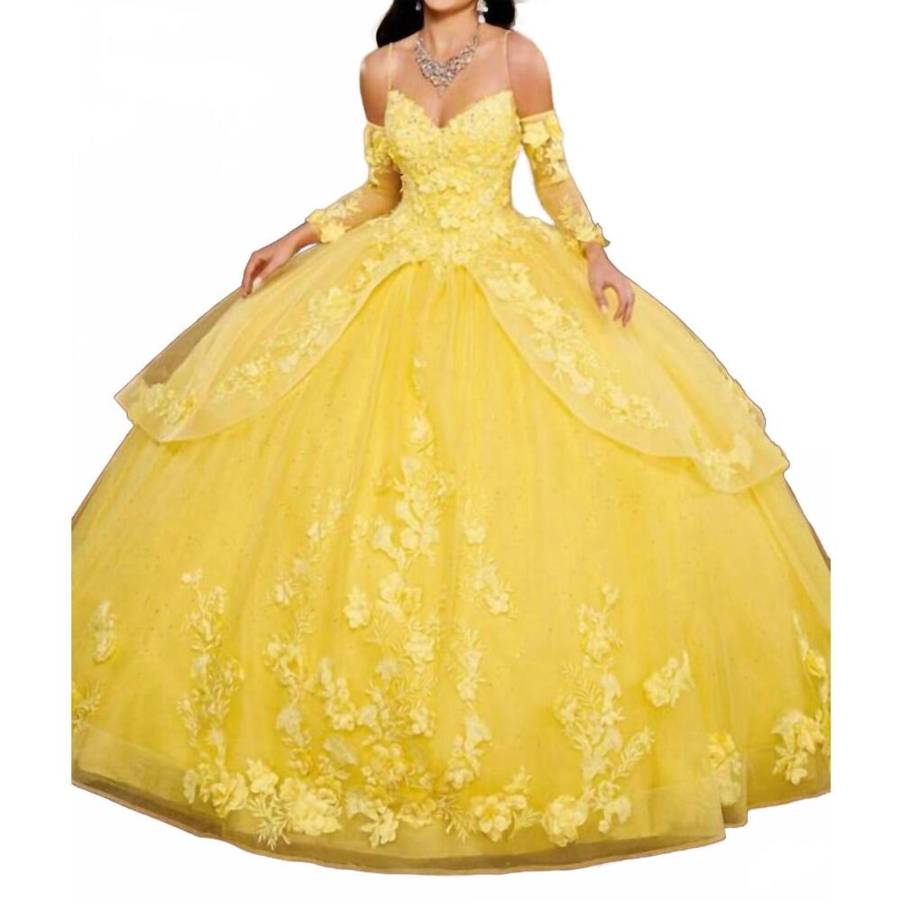 NEW MARY'S BRIDAL spaghetti straps pannier skirt quinceanera gown in yellow